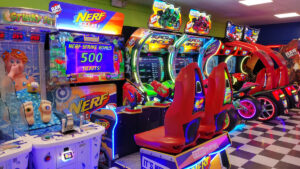 Carowinds Arcade game room - Nerf arcade, super bikes