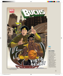 2010 ESPN The Magazine NBA Preview Marvel Cover - Fists & Fury - Illustration of Andrew Bogut and Brandon Jennings of the Milwaukee Bucks