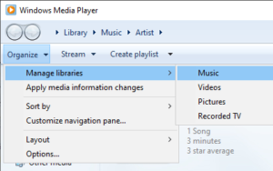 PC Windows Media Player manage libraries