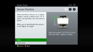 Xbox 360 Kinect Tuner Tracking - Sensor Position